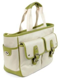 Coach Handbag   Cream Canvas Green Leather Pocket Tote