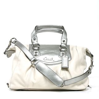 Coach Ashley Ivory and Silver Leather Satchel Bag