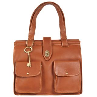 Fossil Austin Brown Leather Turnlock Satchel