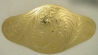 EXTRA LARGE GERMAN SILVER GOLD PLATED BELT BUCKLE (6 3/4