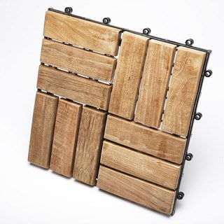 Le Click Teak Interlocking Natural Finish Deck Tiles (Set of 10