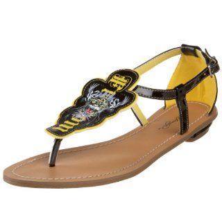  Ed Hardy Womens Honolulu Sandal,Black 10SHO101W,5 M US Shoes