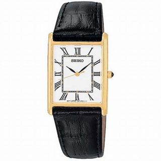 Seiko Mens Gold Square Face White Dial Leather Band Watch Today $149