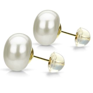 DaVonna 24k Gold over Sterling White Freshwater Pearl Stud Earring