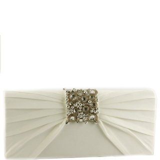 Jessica McClintock V90719 Satin Jeweled Flap Clutch   Ivory