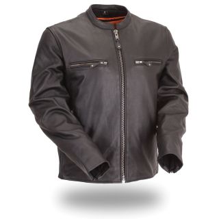 First Classics Mens Black Leather Side Stretch Motorcycle Jacket