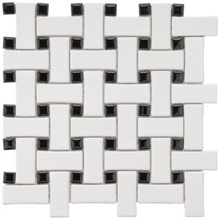 SomerTile 9.75x9.75 in Basket Weave 1x2.5 in White/Black Porcelain