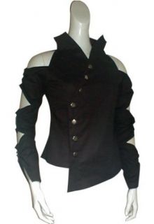Black Asymmetric Buttons Off Shoulder Top Shirt: Clothing