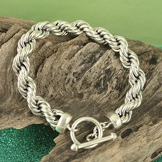 Handcrafted Sterling Silver Antique Rope Toggle Bracelet (Mexico