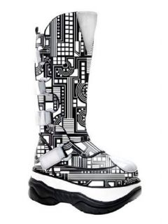 Black And White Rave UV Reactive Cyber Boot   5 Clothing
