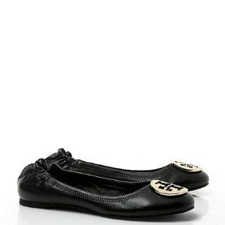 Tory Burch Thora Black Leather Gold Logo Sandals