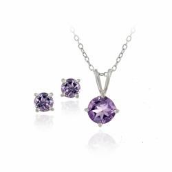 Glitzy Rocks Sterling Silver Round cut Amethyst Solitaire Earring and