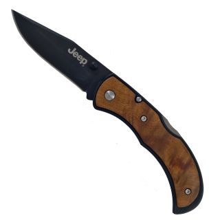 Jeep Burl Maple Handle Folding Rust resistant Stainless Steel Knife