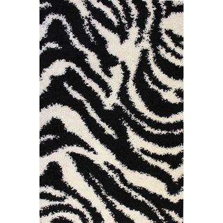 Shag Plush Zebra Black Area Rug (5 x 72)