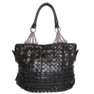 Blue Elegance Crystal and Chain Woven Handbag (Black