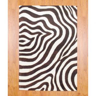 Indo Hand tufted Zebra print Brown/ Ivory Wool Rug (4 x 6