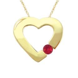 10k Gold July Birthstone Created Ruby Contemporary Bold Heart Necklace