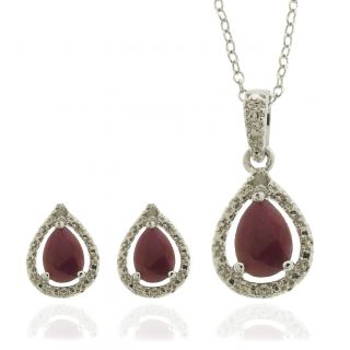Gem Jolie Sterling Silver Ruby and Diamond Accent Teardrop Jewelry Set