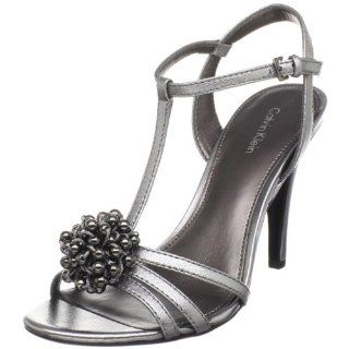  Calvin Klein Womens Rajah T Strap Sandal,Gunmetal,6 M US: Shoes