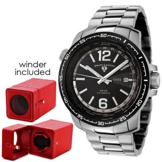 Swiss Legend Mens World Timer Black Dial Stainless Steel Watch