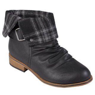 Brinley Co Womens Buckle Detail Round Toe Boots