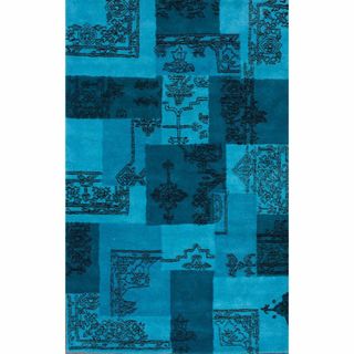 Handmade Dye Patchwork Turquoise Wool Rug (5 x 8)