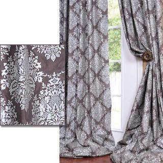 Charcoal Grey With Silver Metallic Pattern Faux Silk 96 inch Curtain