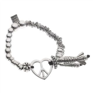 Bracelet composé de perles en métal argenté avec pampilles et coeur
