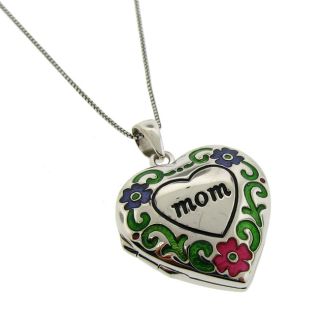 Sterling Silver Colorful Heart Mom Locket Necklace
