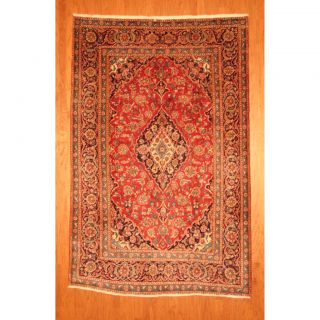 Persian Hand knotted Kashan Red/ Blue Wool Rug (63 x 95)