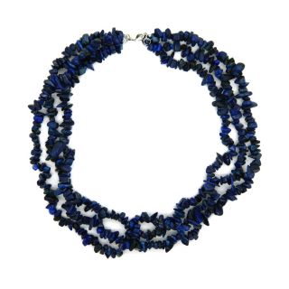 Pearlz Ocean Sterling Silver Lapis Lazuli 3 row Chip Necklace