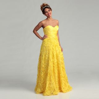 Adrianna Papell Womens Yellow Rosette Gown