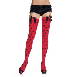 Leg Avenue Womens Red/ Black Ladybug Thigh High Stockings