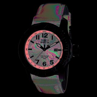 Invicta Mens Pro Diver Black Dial Black Leather GMT Watch