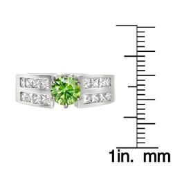 14k White Gold 1 7/8ct TDW Green and White Diamond Ring (G, VS2
