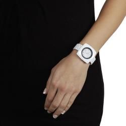 Geneva Womens Platinum White Square Case Cuff Watch