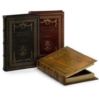 Set of 3 Wood and Leather Argento Classic Euro Book Boxes Today $98