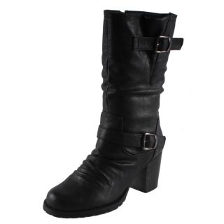 Dreams by Beston Womens Kina Black Mid calf Motorcycle Boots Today