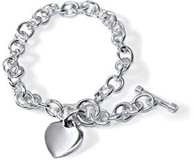 Sterling Silver Heart Charm Toggle Bracelet 7 and 1/2 in