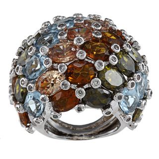 Kenneth Jay Lane Silvertone Multi color Cluster CZ Dome Ring