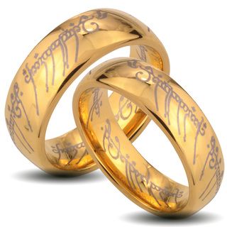 Goldplated Tungsten Carbide The One Elvish Script His and Her