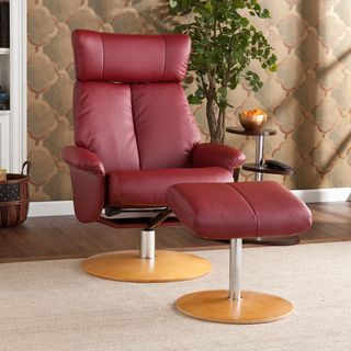 Cardwell Red Leather Recliner/ Ottoman