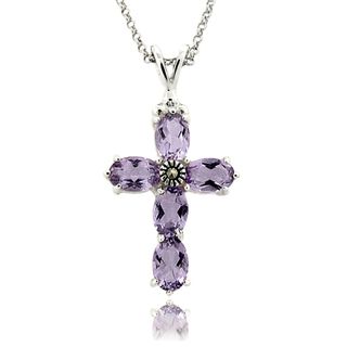 Silver Overlay Amethyst and Marcasite Cross Necklace