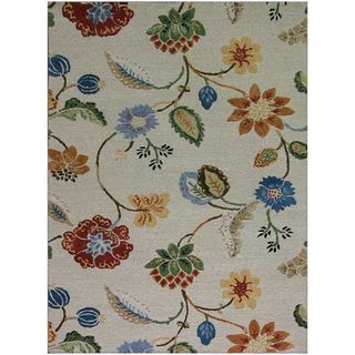 Hand Tufted White Floral Wool and Art Silk Area Rug (5 x 8