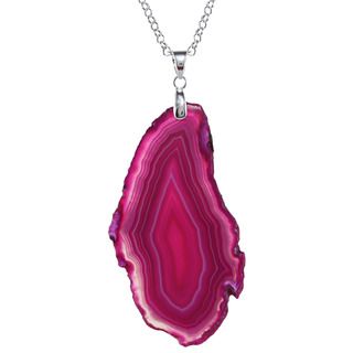 Sterling Silver Pink Brazilian Agate Slice 31 inch Necklace
