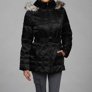 Laundry Womens Faux fur Hooded Belted Coat