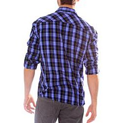191 Unlimited Mens Blue Plaid Convertible Sleeve Shirt