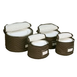 Brown Quilted China Plate 4 piece Storage Case Set