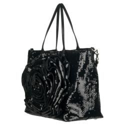 Valentino Black Sequin Flower Shopper Bag