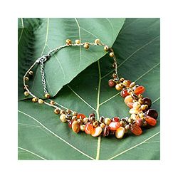 Hot Tropics Freshwater Pearl Carnelian Necklace (4 12 mm) (Thailand